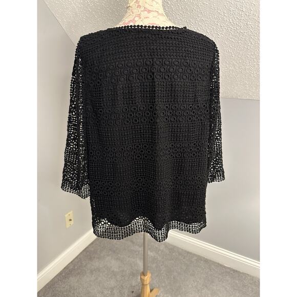 Talbots Black 3/4 Sleeve Scoop Neck Lace Overlay Top Size 1X READ - Picture 8 of 11
